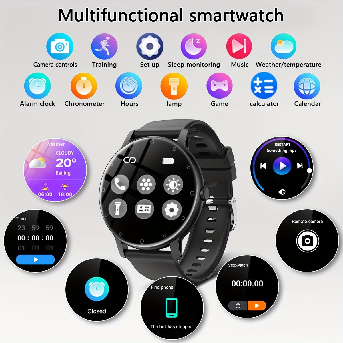 1.39'' Full Touch Screen Smartwatch - Sleep Tracker, Wireless Call, Pedometer, Music Control, 100+ Sport Modes, AI Control, Games, Fitness Tracker for Android/IOS Phones, Perfect for Women and Men, Stylish Fitness Companion