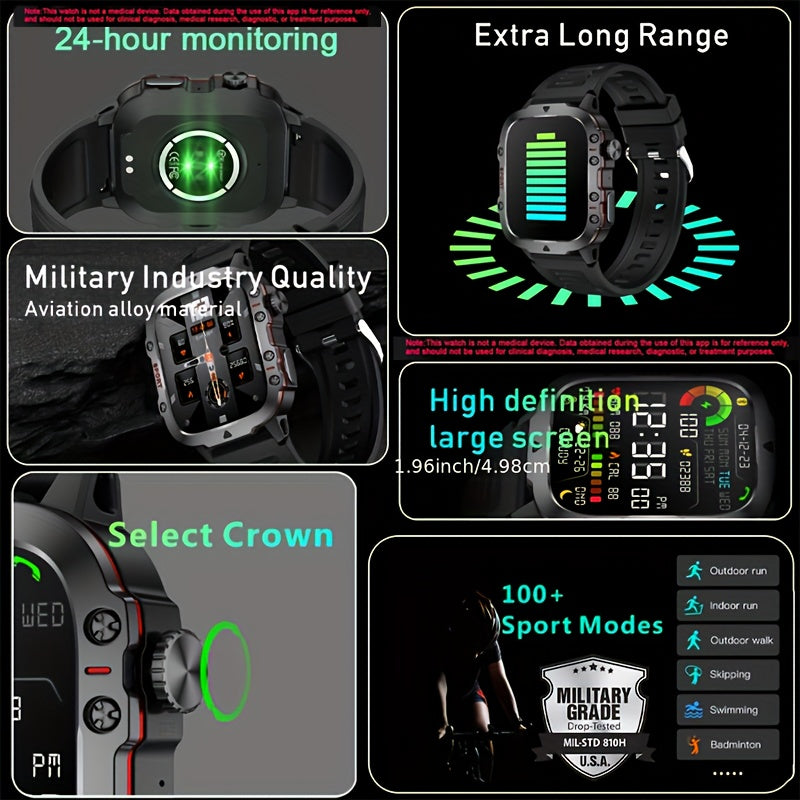 New Rugged Smart Watch Men Wireless Call IP68 Waterproof Sport Fitness AI Voice Outdoor  100+ Sports Modes Outdoor Smartwatch