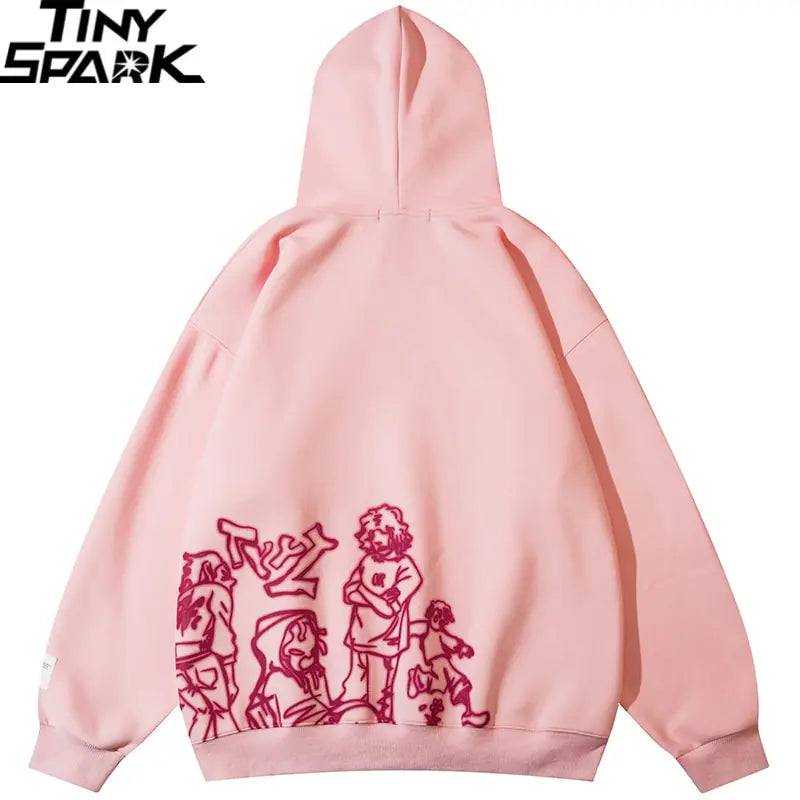 Men Streetwear Pink Hoodie Sweatshirt