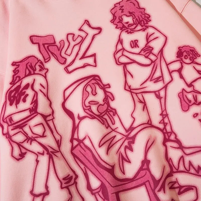 Men Streetwear Pink Hoodie Sweatshirt