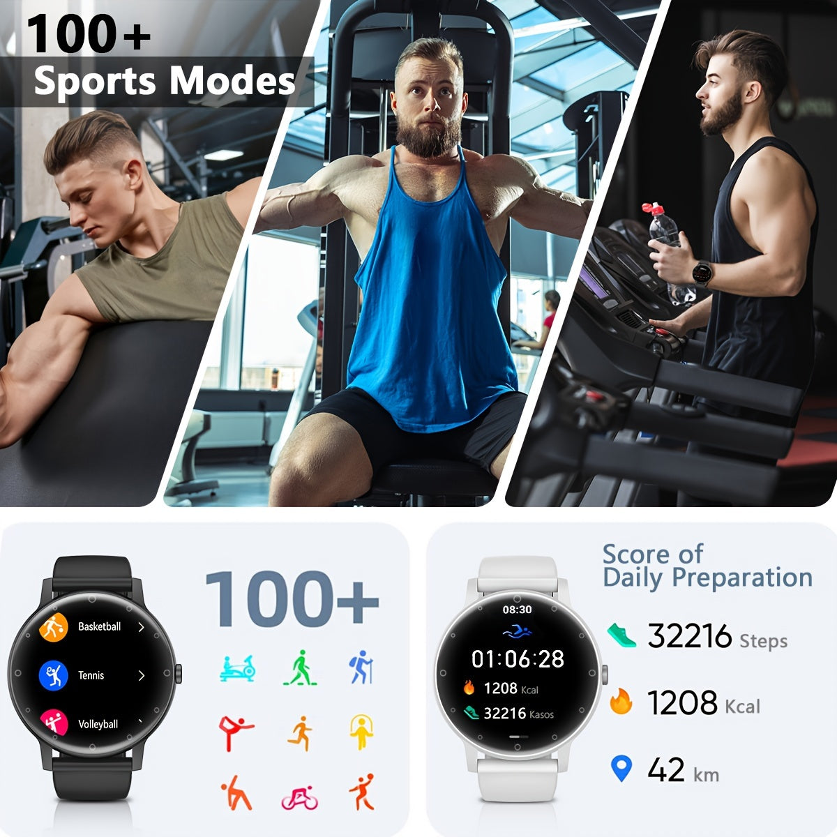 1.39'' Full Touch Screen Smartwatch - Sleep Tracker, Wireless Call, Pedometer, Music Control, 100+ Sport Modes, AI Control, Games, Fitness Tracker for Android/IOS Phones, Perfect for Women and Men, Stylish Fitness Companion