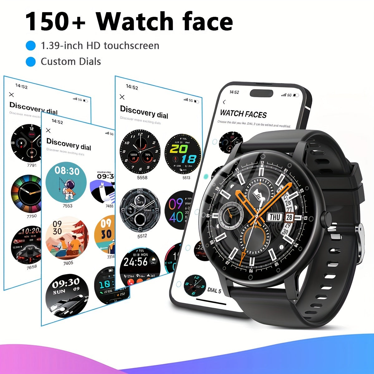 1.39'' Full Touch Screen Smartwatch - Sleep Tracker, Wireless Call, Pedometer, Music Control, 100+ Sport Modes, AI Control, Games, Fitness Tracker for Android/IOS Phones, Perfect for Women and Men, Stylish Fitness Companion